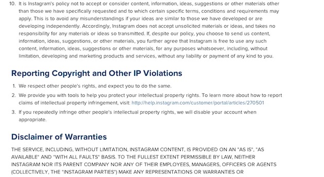 Instagram's terms of service.