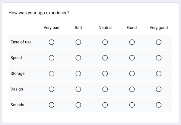 A picture of a matrix survey question