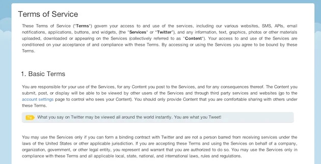Twitter's terms of service.